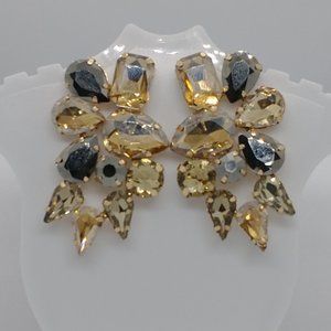 Fashion Earring Multilayer Crystal Studded /  Beautiful Champagne Color